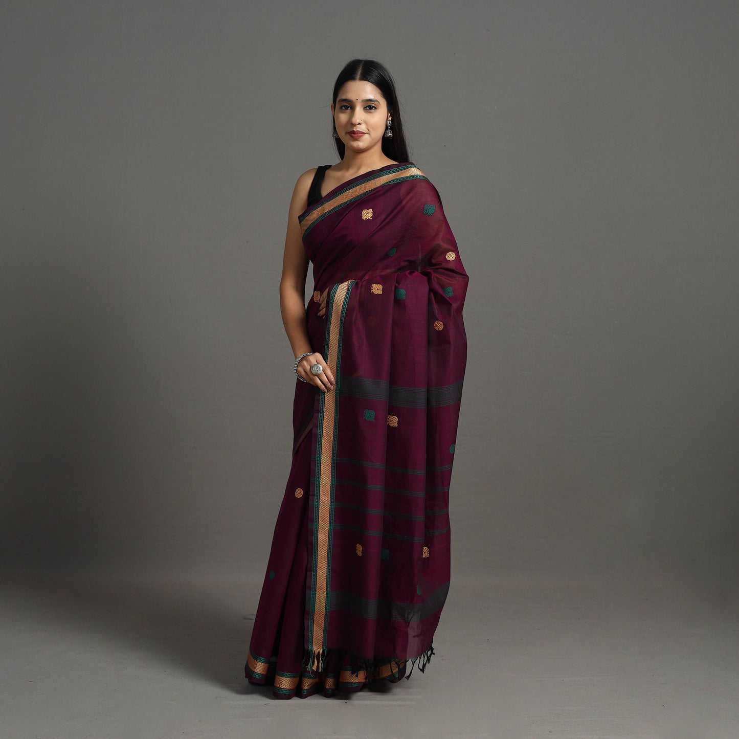 Purple - Kanchipuram Cotton Saree with Buta 66