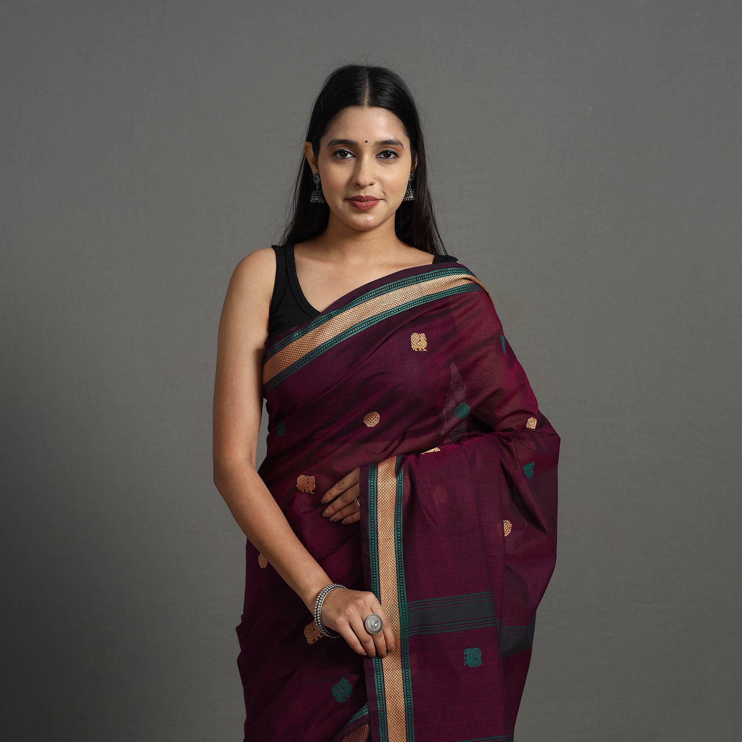 Purple - Kanchipuram Cotton Saree with Buta 66