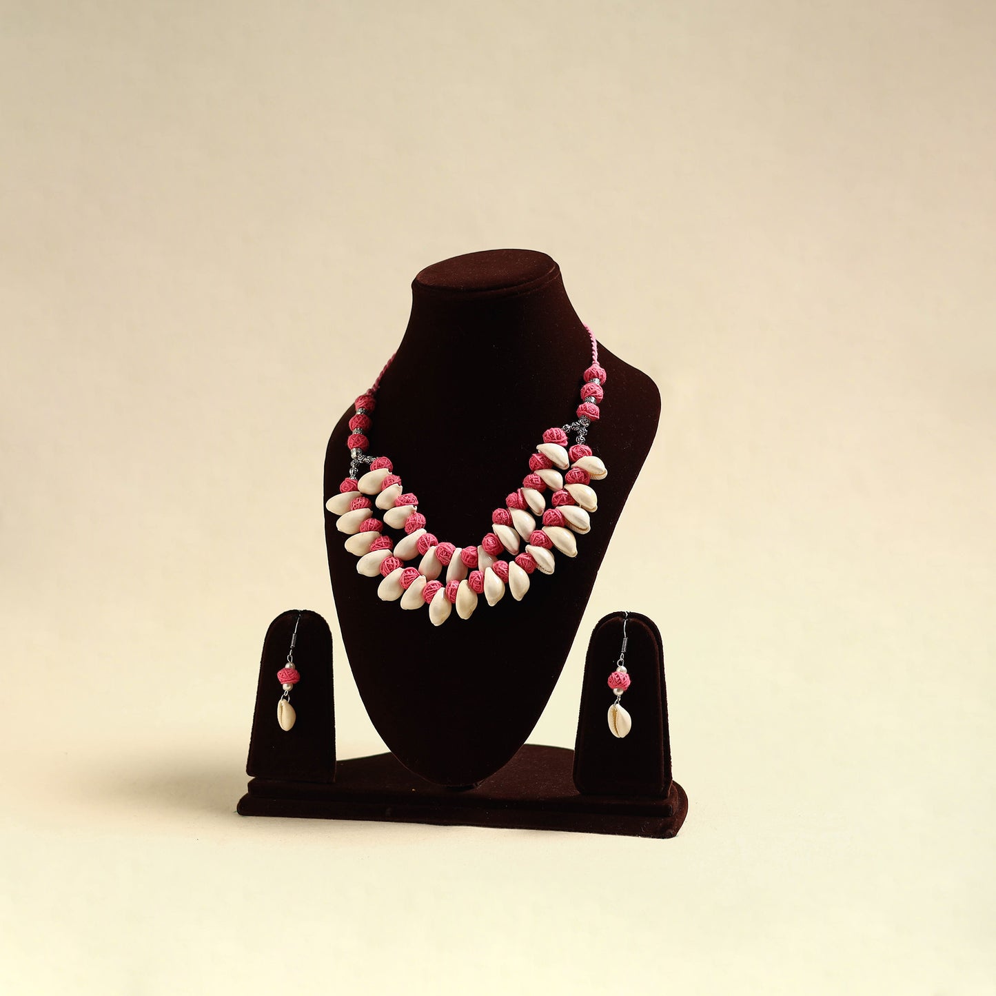 Handcrafted Thread Beads Shell Work Double Layered Necklace Set 13