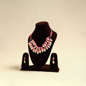 Handcrafted Thread Beads Shell Work Double Layered Necklace Set 13