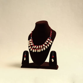 Handcrafted Thread Beads Shell Work Double Layered Necklace Set 14