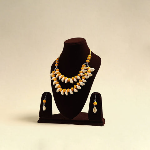 Handcrafted Thread Beads Shell Work Double Layered Necklace Set 16