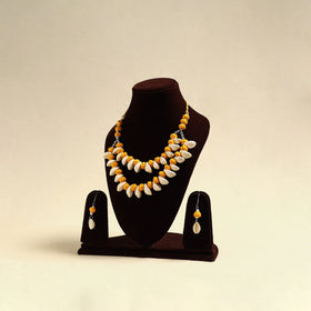 Handcrafted Thread Beads Shell Work Double Layered Necklace Set 16
