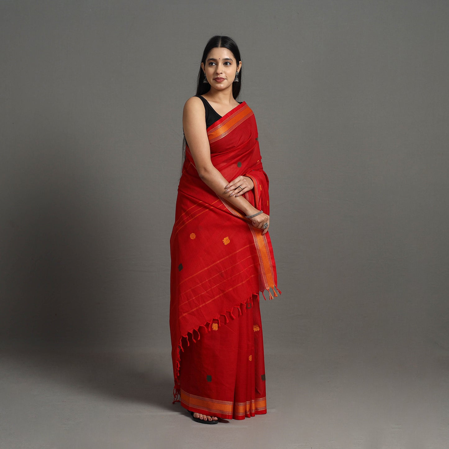 Red - Kanchipuram Cotton Saree with Buta 69