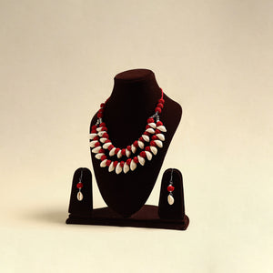 Handcrafted Thread Beads Shell Work Double Layered Necklace Set 19