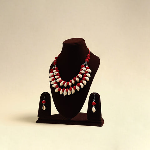 Handcrafted Thread Beads Shell Work Double Layered Necklace Set 19