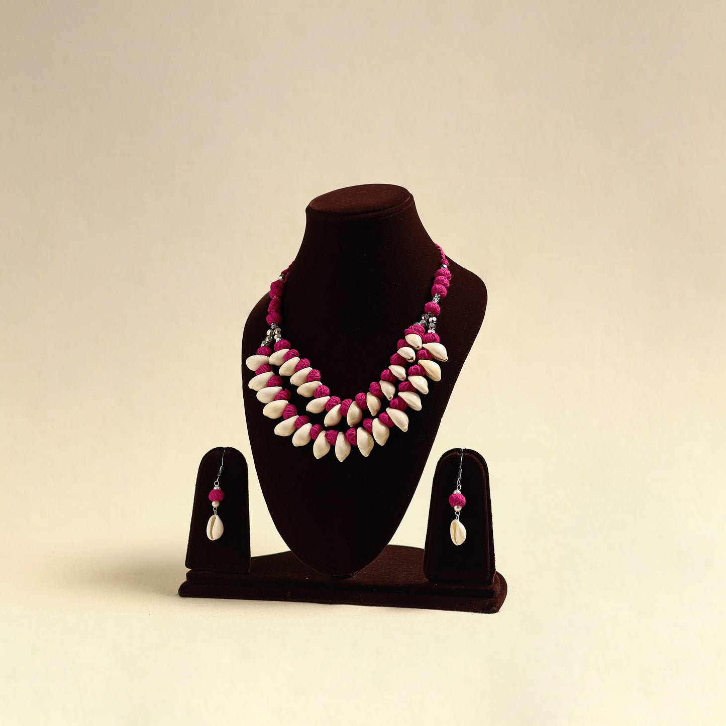 Handcrafted Thread Beads Shell Work Double Layered Necklace Set 20