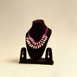 Handcrafted thread beads shell work double layered necklace