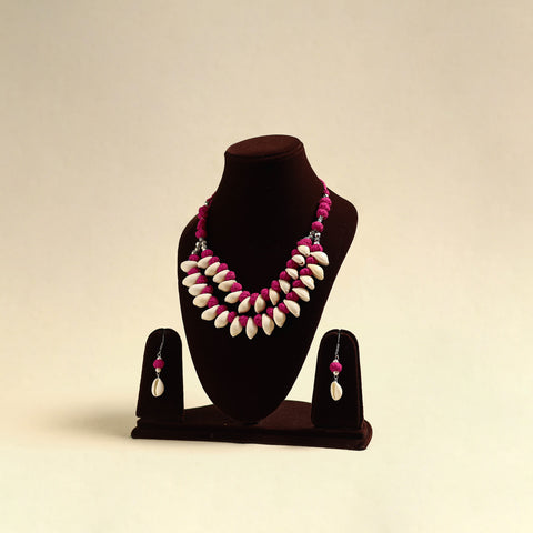 Handcrafted Thread Beads Shell Work Double Layered Necklace Set 20