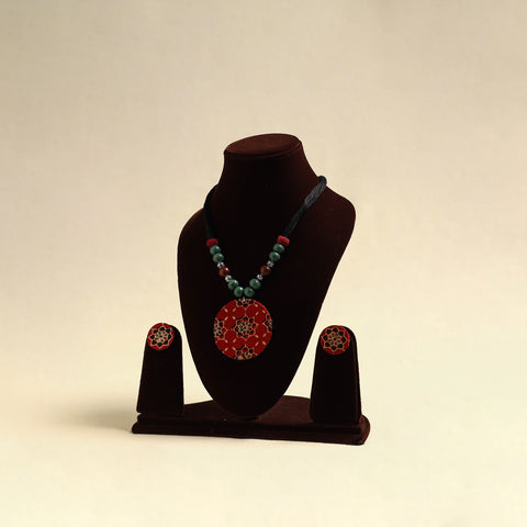 Handcrafted Wooden Beads Fabart Necklace Set 22