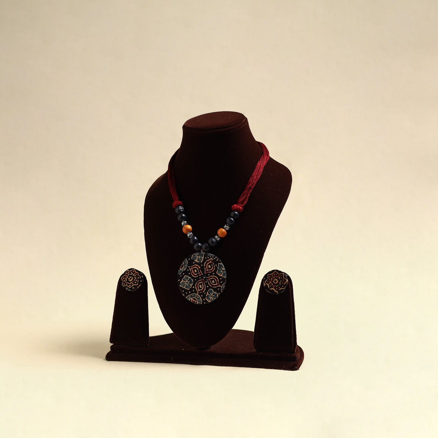 Handcrafted Wooden Beads Fabart Necklace Set 23