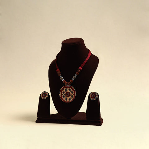 Handcrafted Wooden Beads Fabart Necklace Set 31