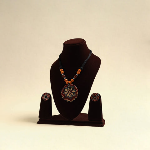 Handcrafted Wooden Beads Fabart Necklace Set 33