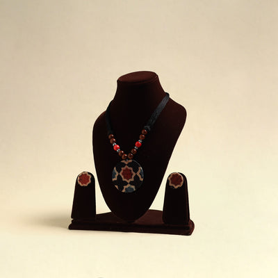 Handcrafted Wooden Beads Fabart Necklace Set 35