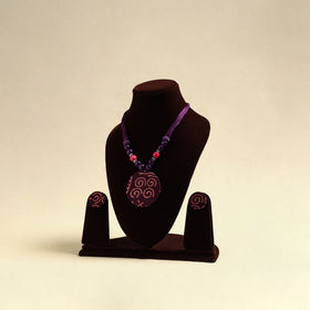 Handcrafted Wooden Beads Fabart Necklace Set 36