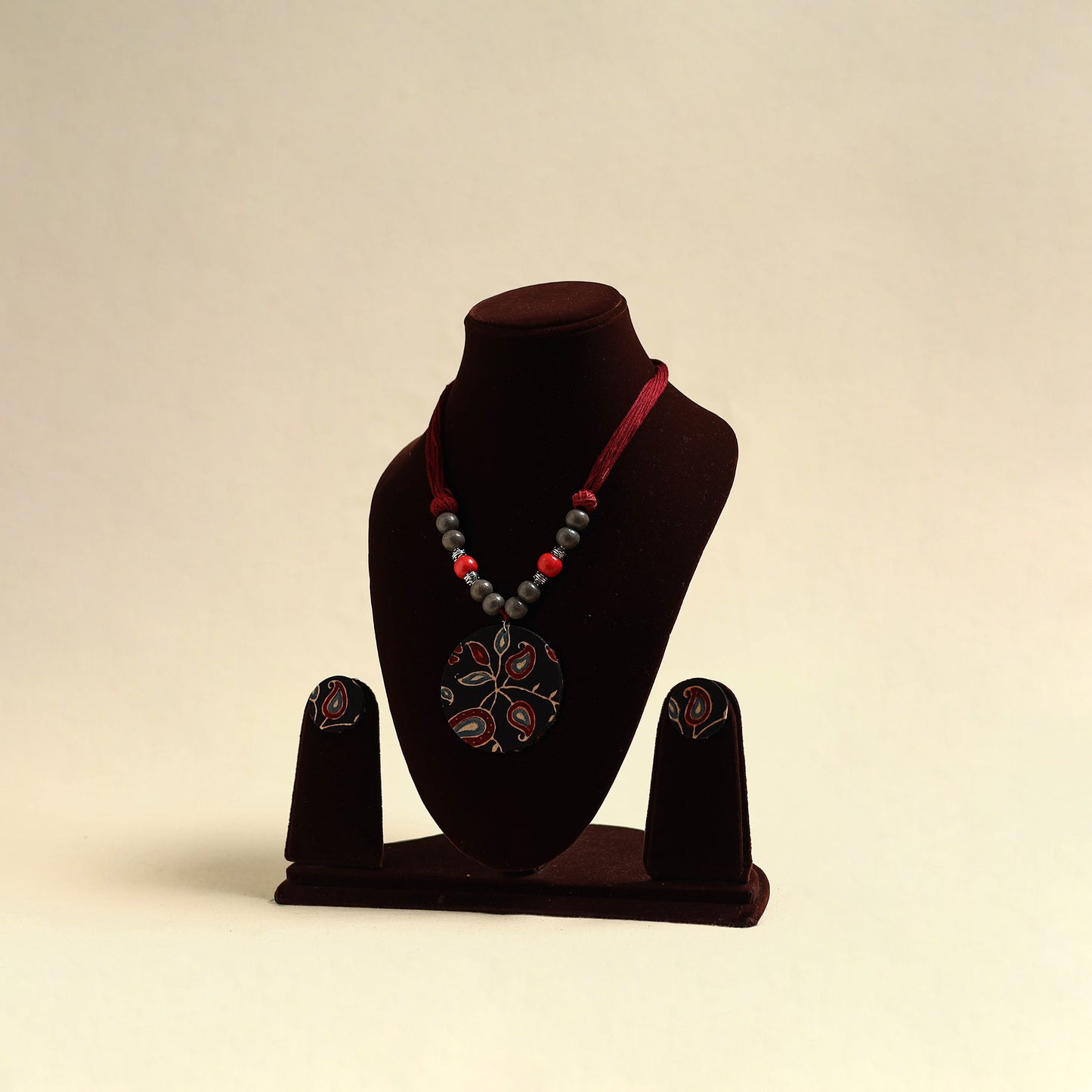 Handcrafted Wooden Beads Fabart Necklace Set 37