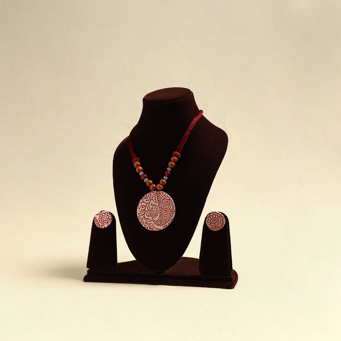 Handcrafted Wooden Beads Fabart Necklace Set 38