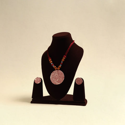 Handcrafted Wooden Beads Fabart Necklace Set 38