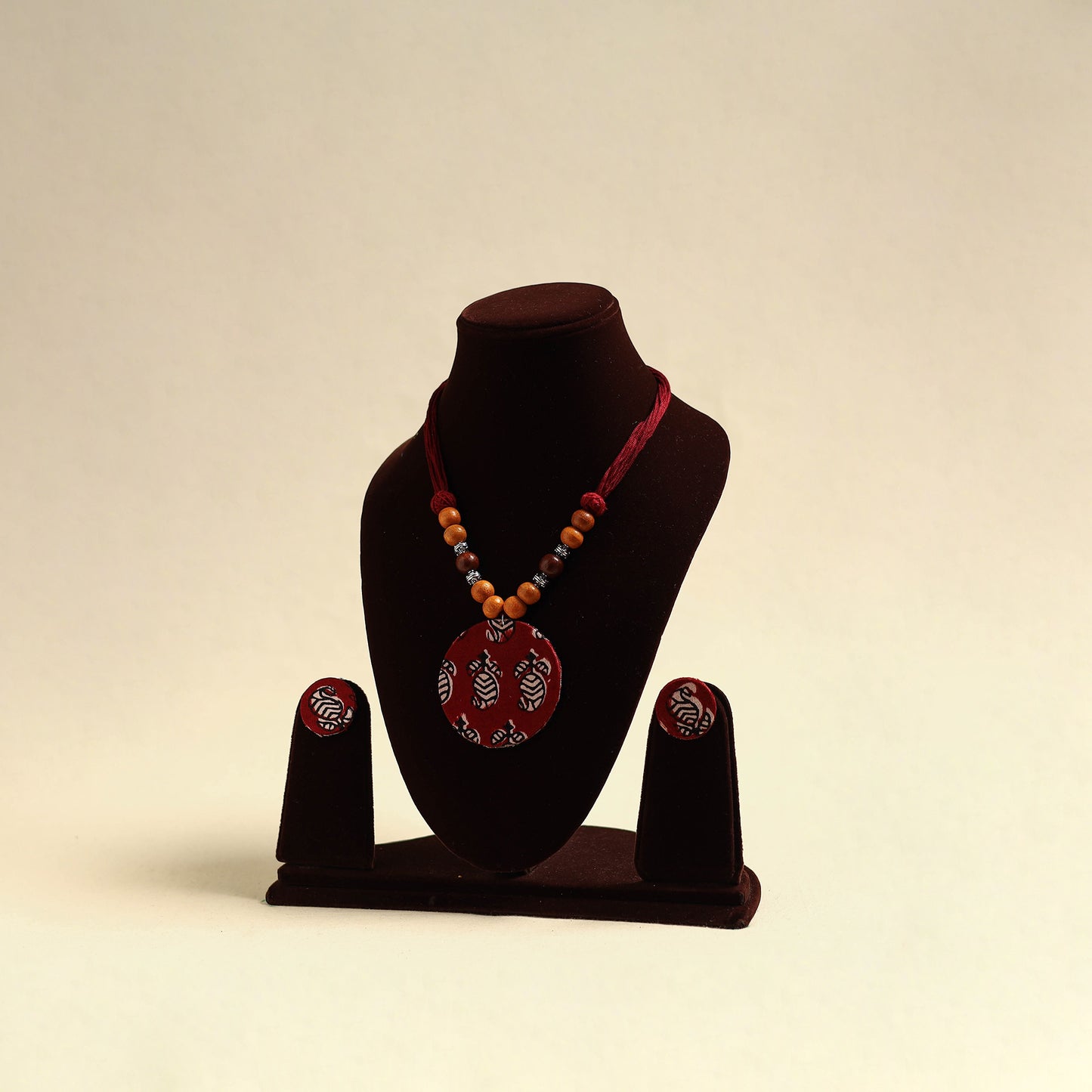 Handcrafted Wooden Beads Fabart Necklace Set 40