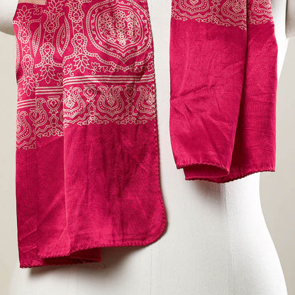Pink - Ajrakh Printed Mashru Silk Stole