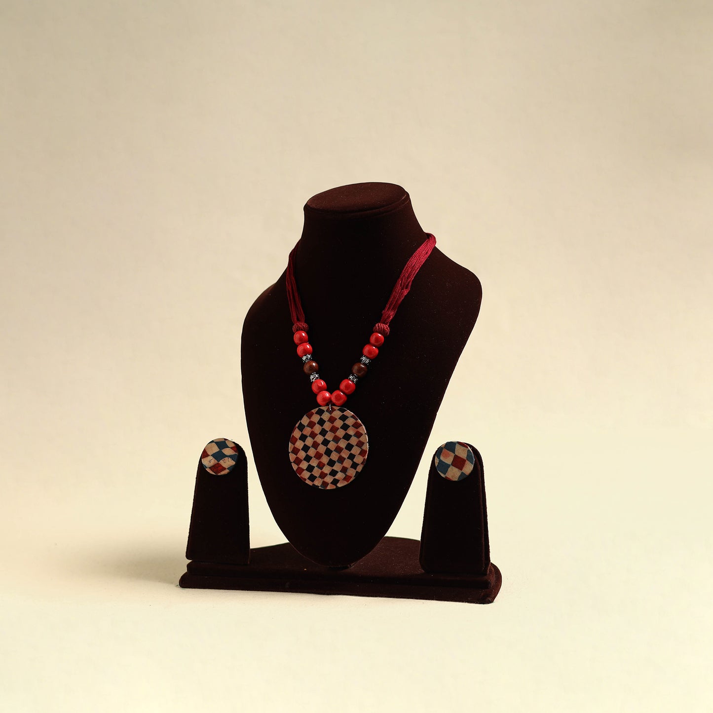 Handcrafted Wooden Beads Fabart Necklace Set 44