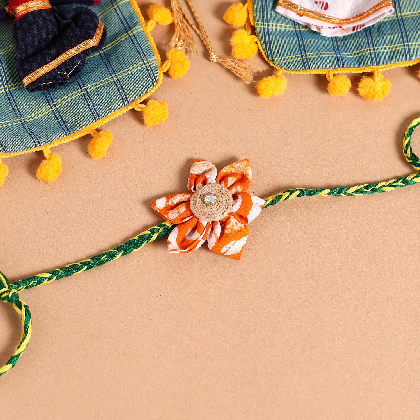  Handmade Fabric Flower Jute Rakhi (Set of 2)