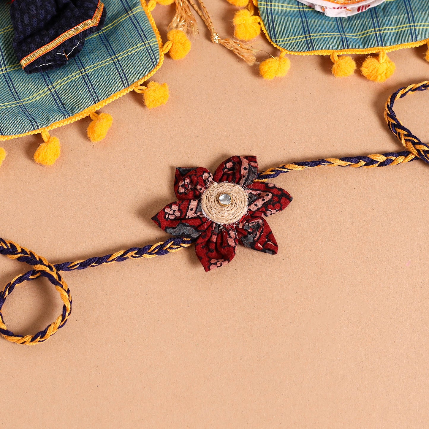  Handmade Fabric Flower Jute Rakhi (Set of 2)
