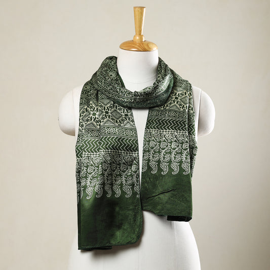 Green - Ajrakh Printed Mashru Silk Stole