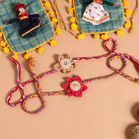  Handmade Fabric Flower Jute Rakhi (Set of 2)