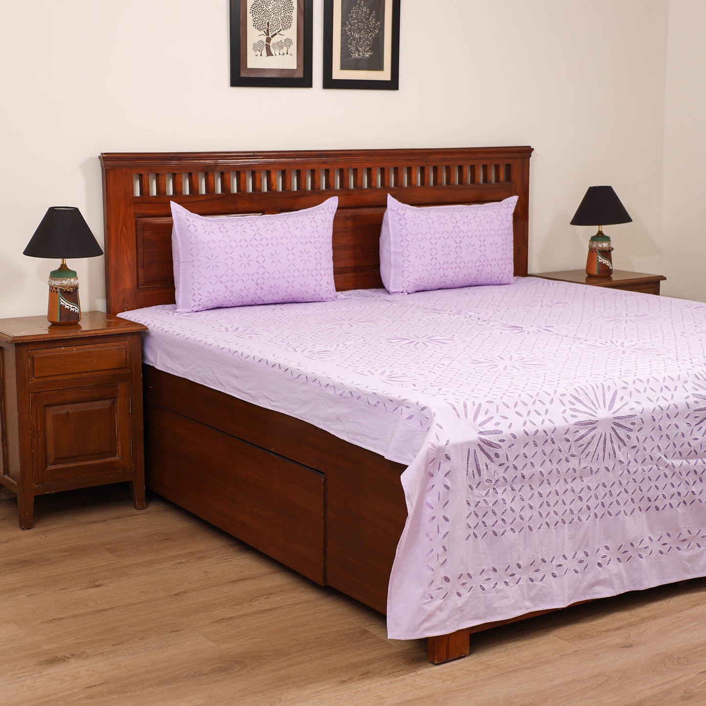 Barmer Applique Cutwork Cotton Double Bedsheet Set (108 x 90 in) 01