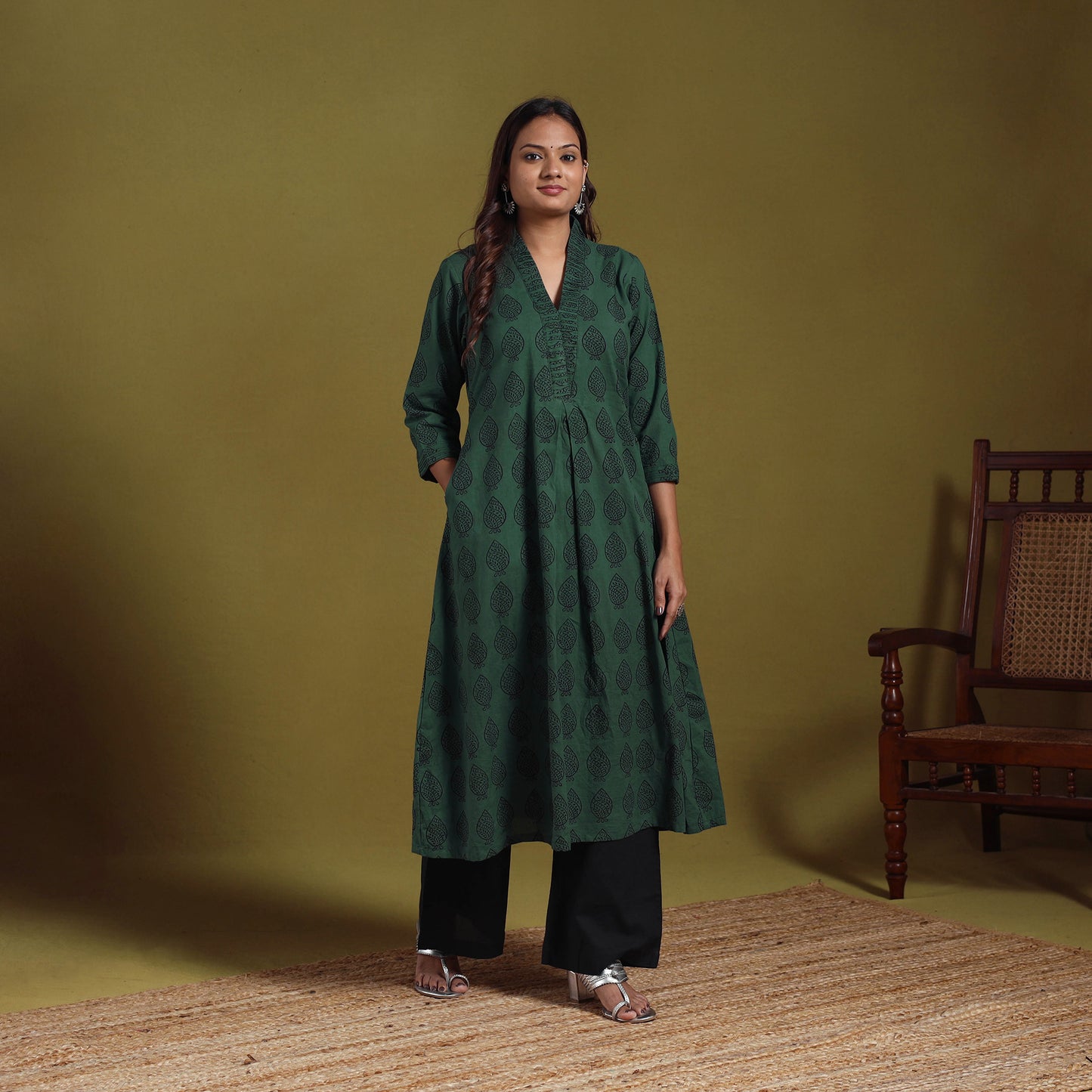 Green - natural dyed cotton a-line bagh kurta 09