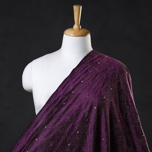 Dark Purple - Bengal Kantha Work Pure Tussar Silk Handloom Fabric