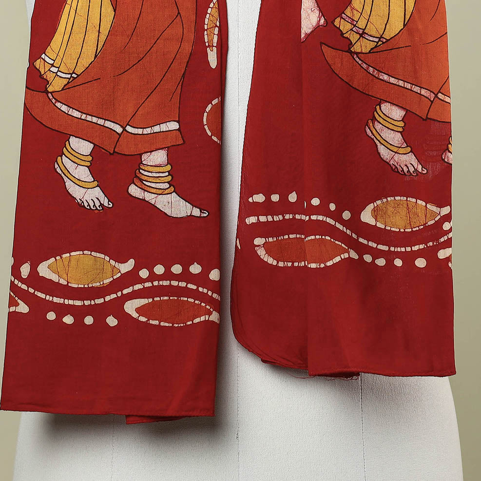 Orange - Hand Batik Printed Pure Cotton Stole