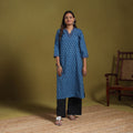 Blue - natural dyed cotton straight bagh kurta 14