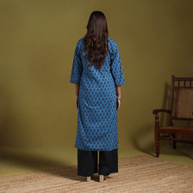 Blue - natural dyed cotton straight bagh kurta 14