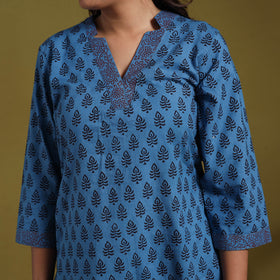 Blue - natural dyed cotton straight bagh kurta 14