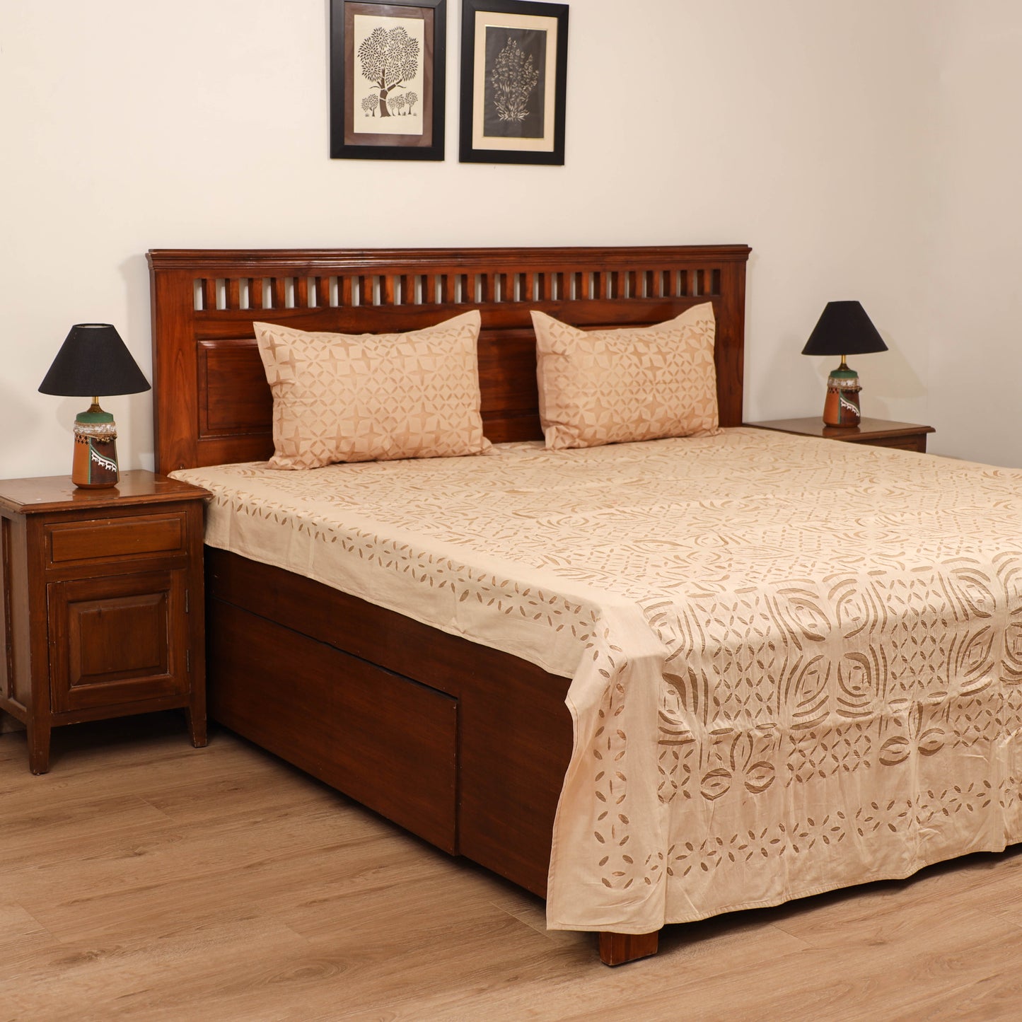 Barmer Applique Cutwork Cotton Double Bedsheet Set (108 x 90 in) 12