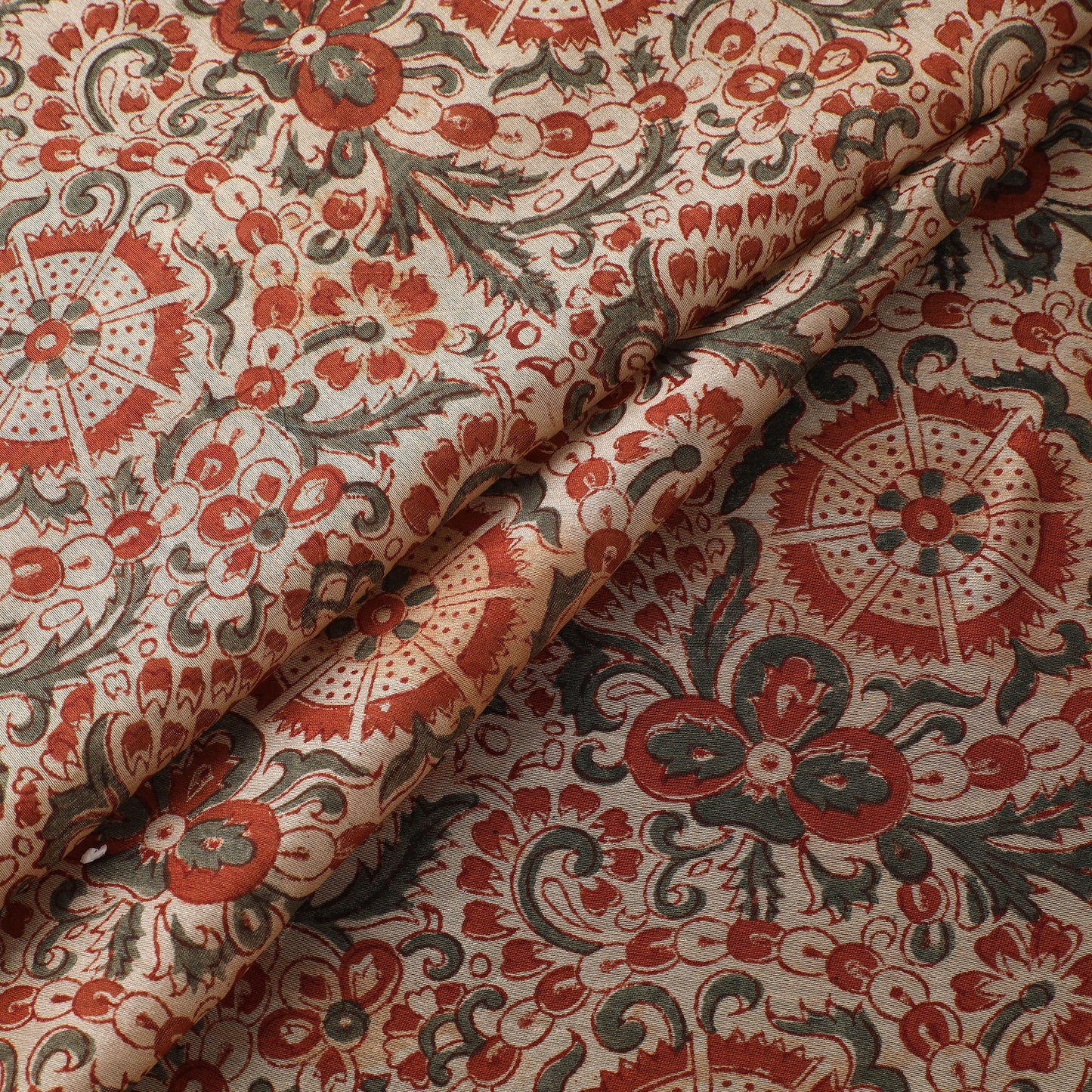 Handloom Chanderi Silk Natural Dyed Block Print Pedana Kalamkari Fabric 01