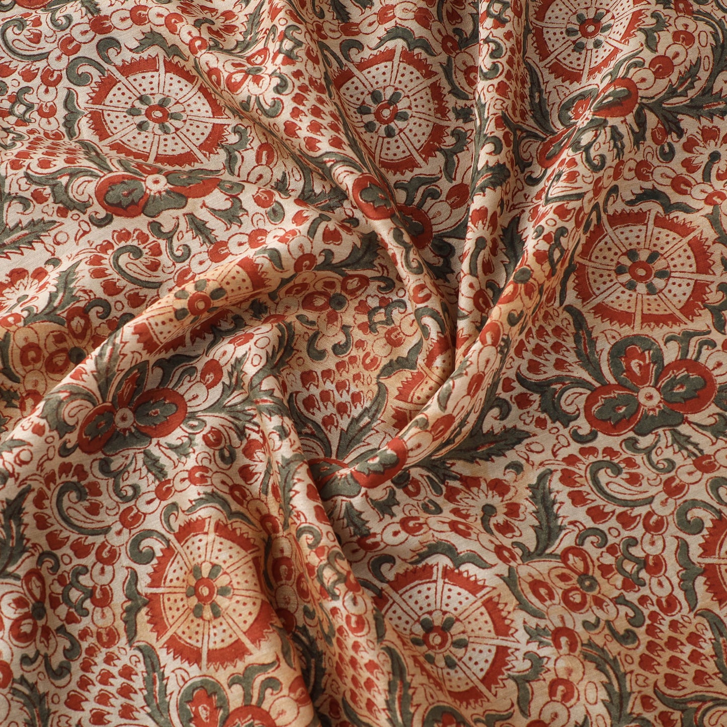 Handloom Chanderi Silk Natural Dyed Block Print Pedana Kalamkari Fabric 01