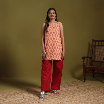 Peach - natural dyed cotton short bagh kurta 02