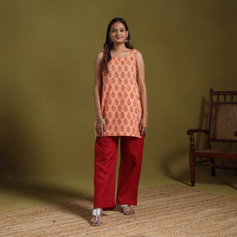 Peach - natural dyed cotton short bagh kurta 02