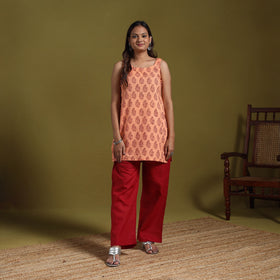 Peach - natural dyed cotton short bagh kurta 02