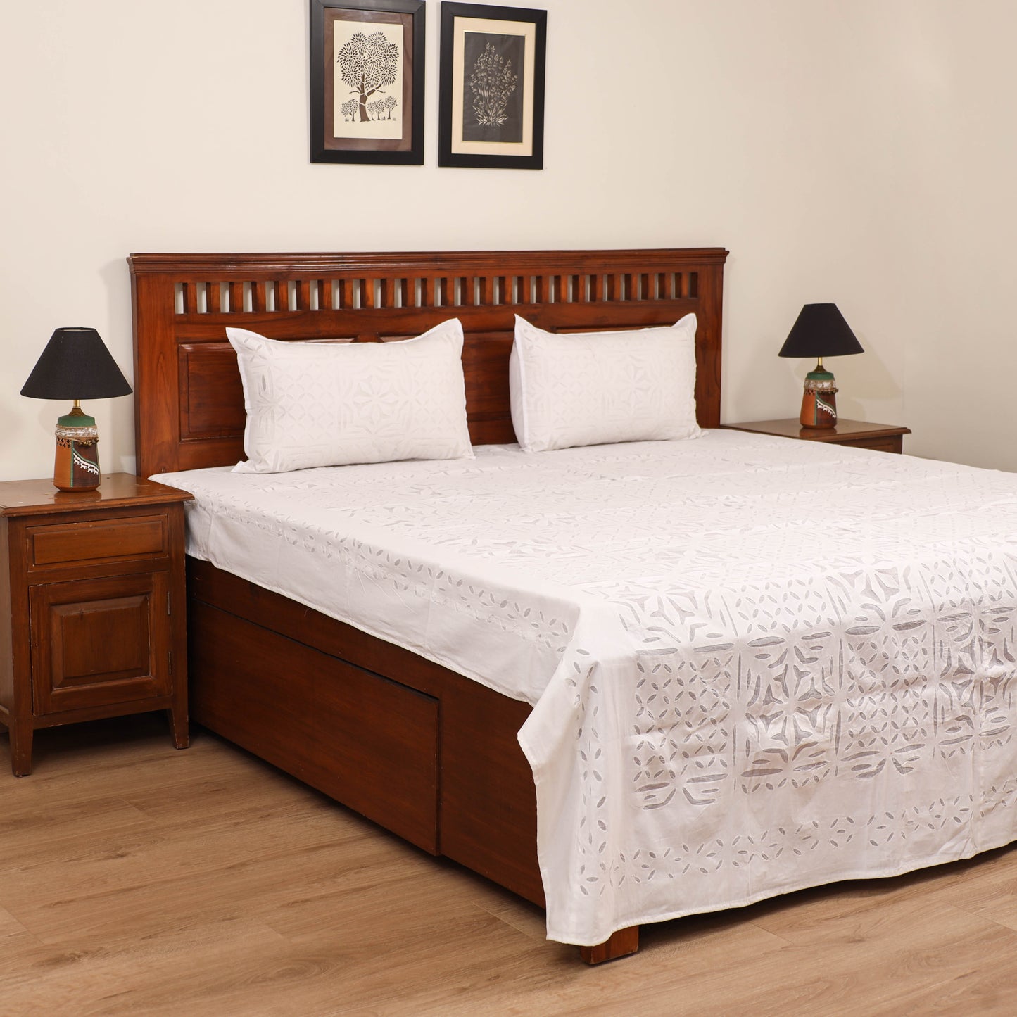 Barmer Applique Cutwork Cotton Double Bedsheet Set (108 x 90 in) 13