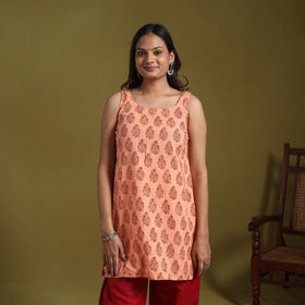 Peach - natural dyed cotton short bagh kurta 02