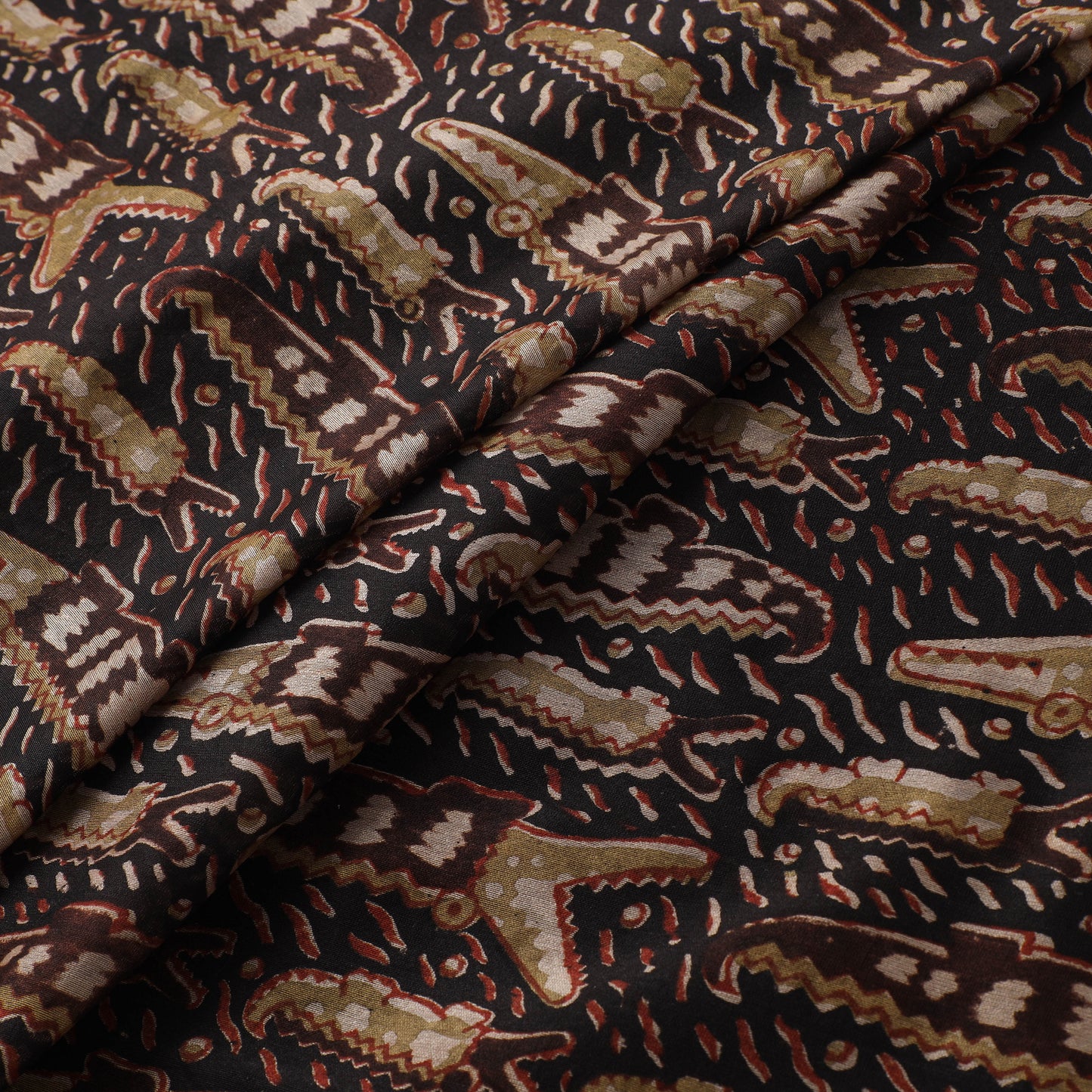 Handloom Chanderi Silk Natural Dyed Block Print Pedana Kalamkari Fabric 06