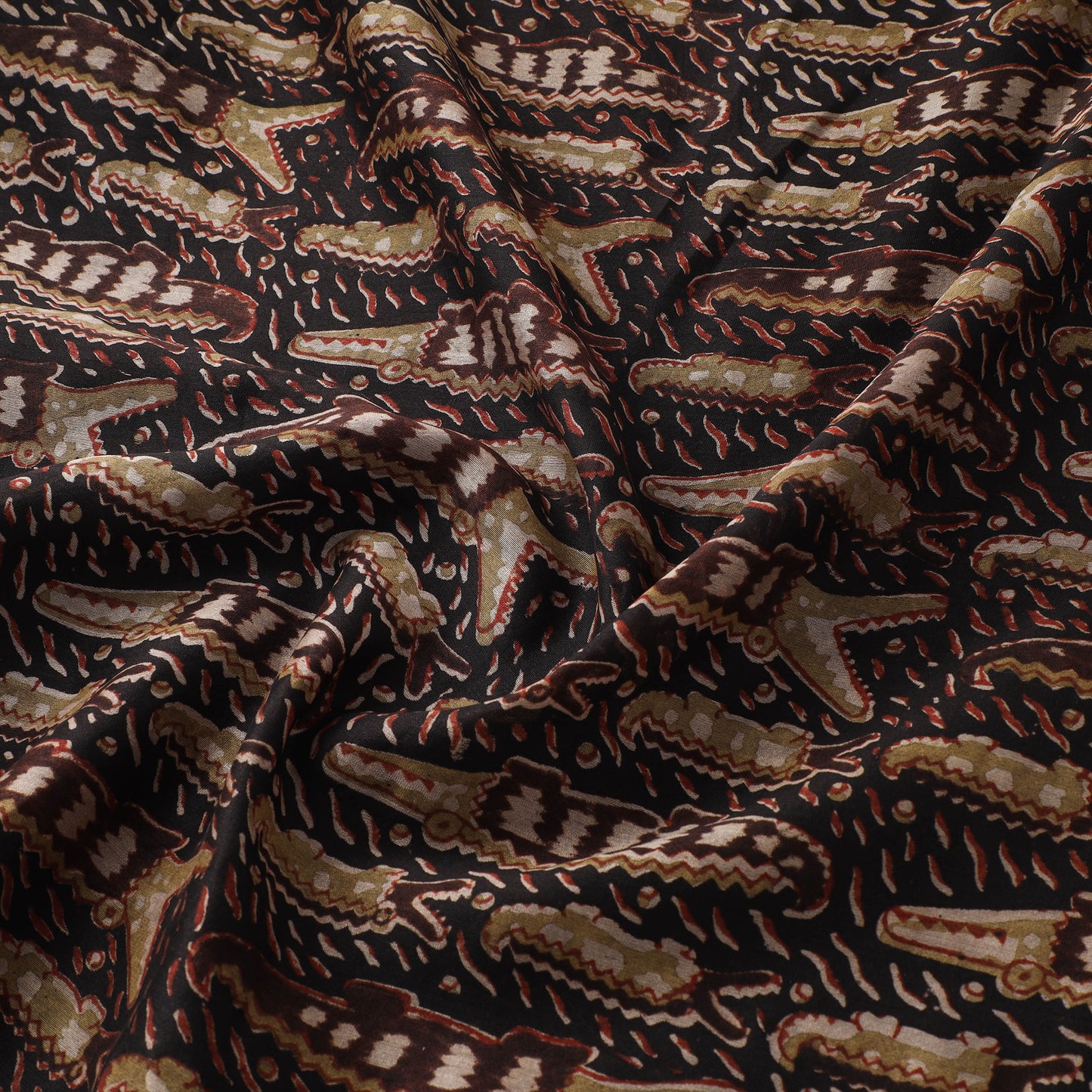 Handloom Chanderi Silk Natural Dyed Block Print Pedana Kalamkari Fabric 06