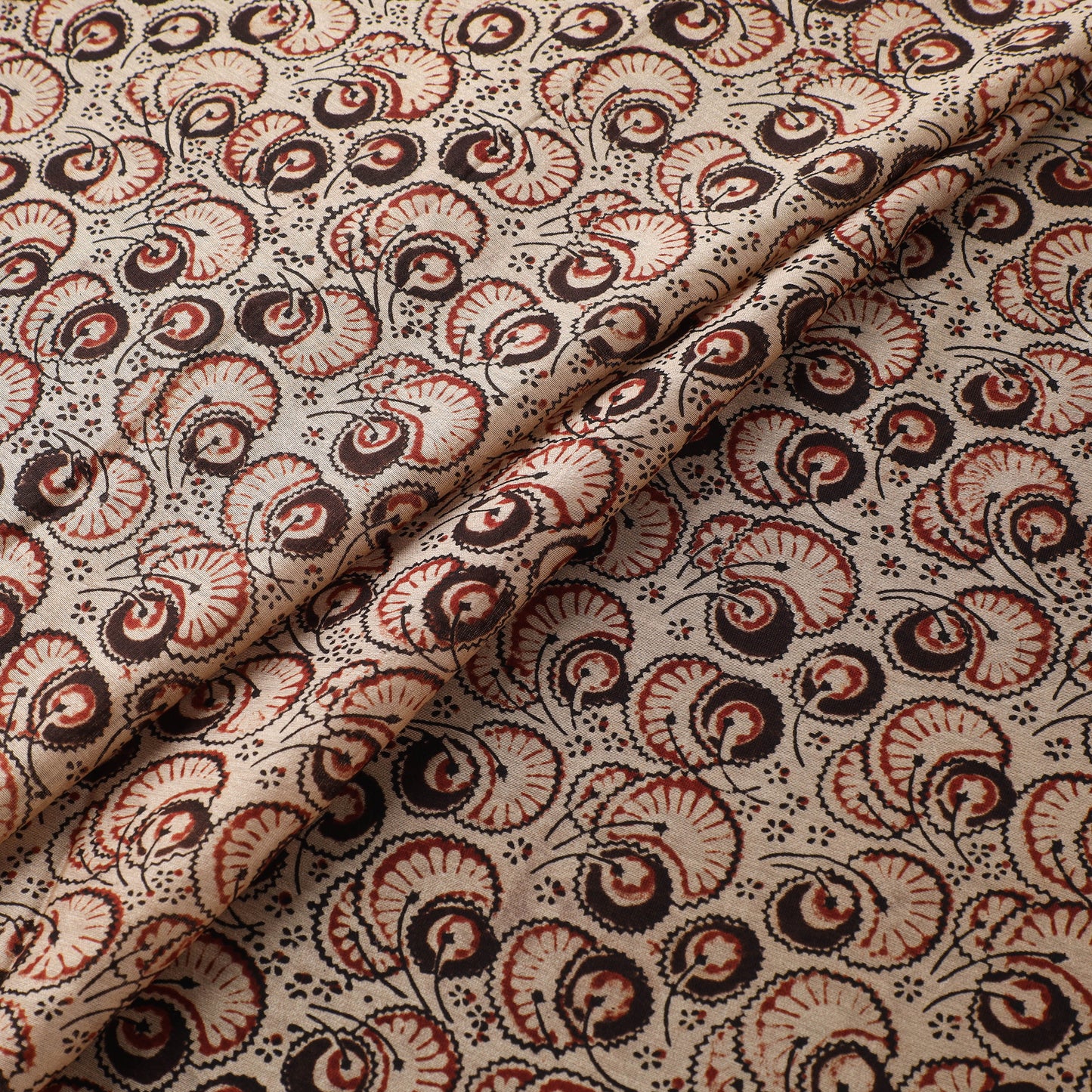 Handloom Chanderi Silk Natural Dyed Block Print Pedana Kalamkari Fabric 07