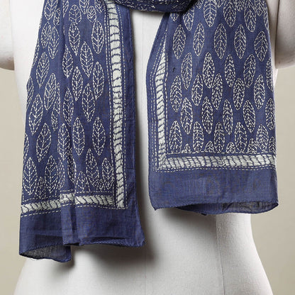 Blue - Bengal Kantha Hand Embroidery Cotton Stole 13