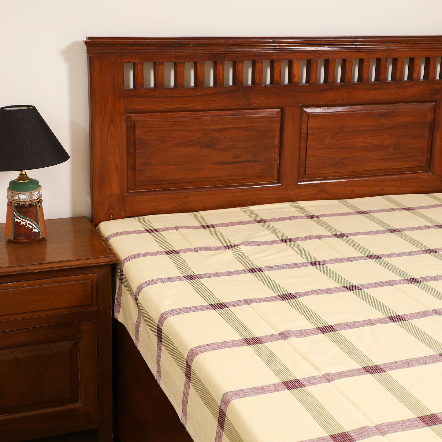 Handloom Cotton Single Bedsheet (90 x 60 in) 302