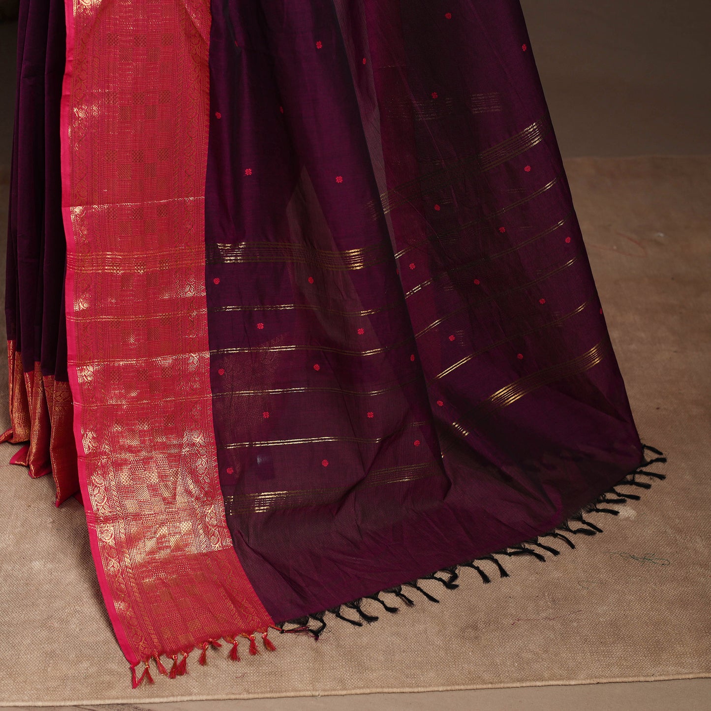 Purple - kandangi buti chettinad cotton saree with border